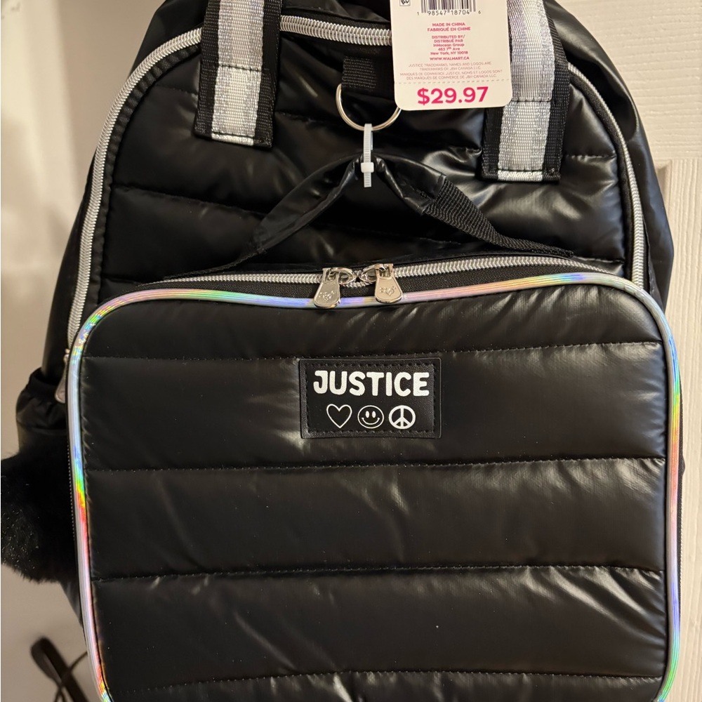 Justice Black Backpack with Iridescent Accents